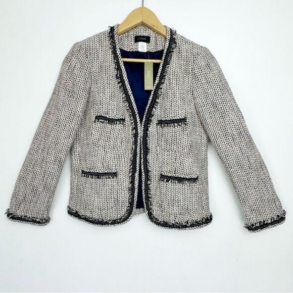 J. Crew Jackets & Blazers - J Crew Terrazzo Fringe Trim Linen Blend Tweed Blazer size 8 New